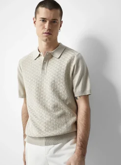 Basket-weave-knit textured polo