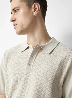Basket-weave-knit textured polo