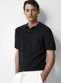 Basket-weave-knit textured polo