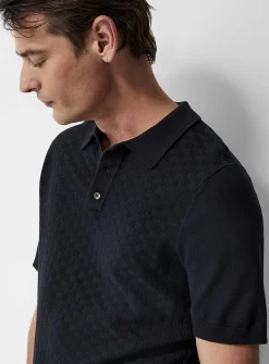 Basket-weave-knit textured polo