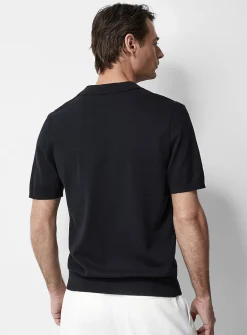 Basket-weave-knit textured polo