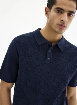 Basket-weave-knit textured polo