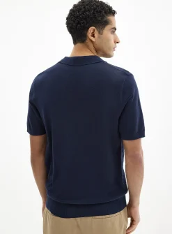 Basket-weave-knit textured polo