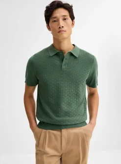Basket-weave-knit textured polo