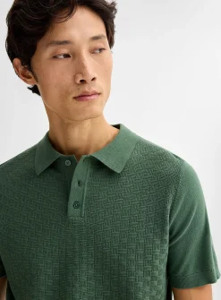 Basket-weave-knit textured polo