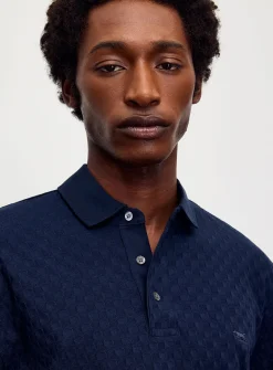 Basketweave-textured jacquard polo