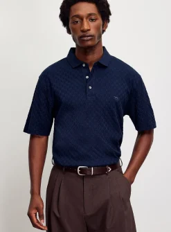 Basketweave-textured jacquard polo