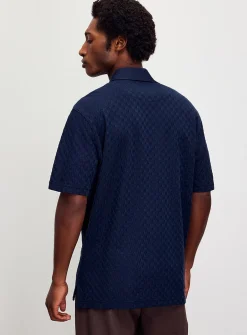 Basketweave-textured jacquard polo