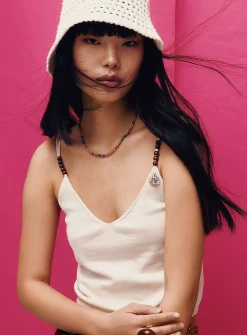 Bead-and-charm-embellished strap cami