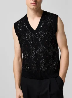 Beaded argyle sweater vest