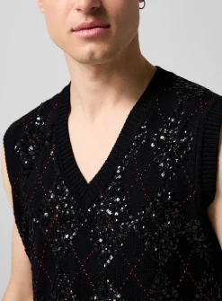 Beaded argyle sweater vest