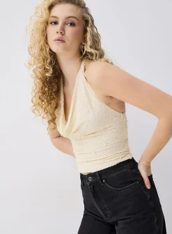 Beaded draped halter cami