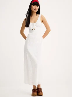 Beaded drawcord broderie anglaise maxi dress