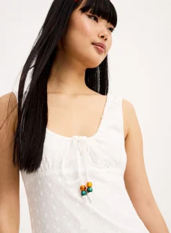 Beaded drawcord broderie anglaise maxi dress