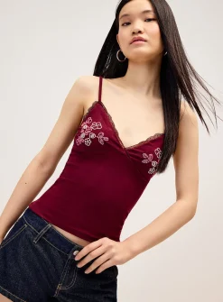 Beaded floral fitted cami