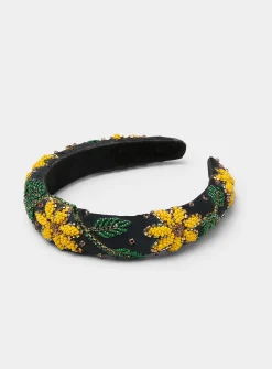 Beaded flower black headband