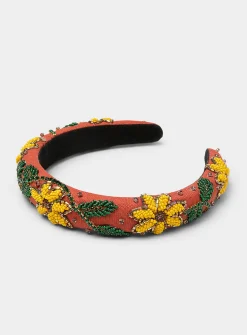 Beaded flower orange headband