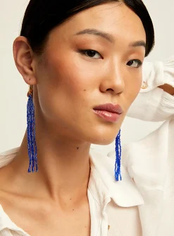 Beaded fringes long earrings