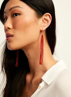 Beaded fringes long earrings