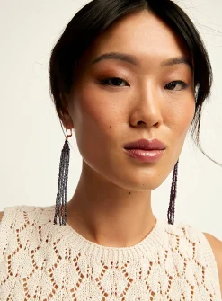 Beaded fringes long earrings