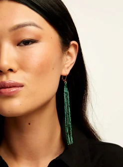 Beaded fringes long earrings