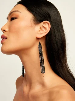 Beaded fringes long earrings