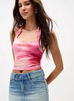 Beaded mesh halter cami