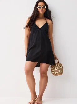 Beaded strap halter minidress