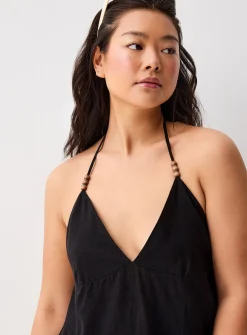Beaded strap halter minidress