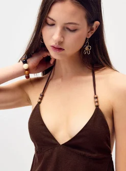 Beaded strap halter minidress