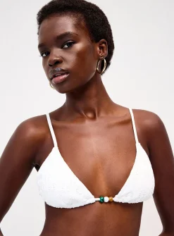 Beads and broderie anglaise triangle bikini top