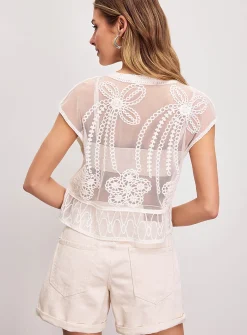 Beads and crocheted flowers sheer vest