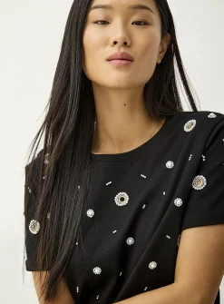 Beads and eyelets boxy-fit T-shirt