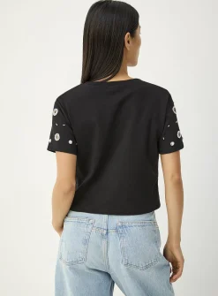 Beads and eyelets boxy-fit T-shirt