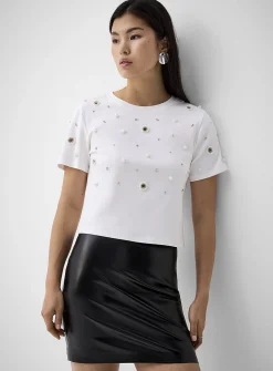Beads and eyelets boxy-fit T-shirt