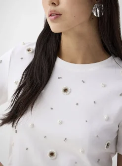 Beads and eyelets boxy-fit T-shirt