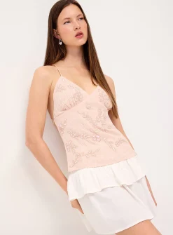 Beads and sequins open back tank