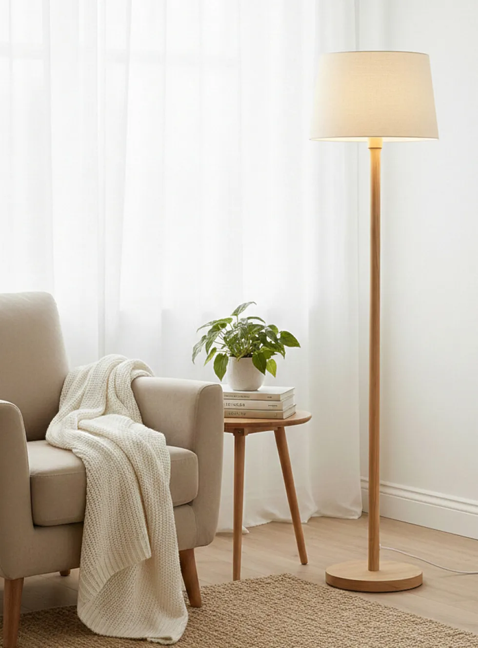 Beech wood floor lamp