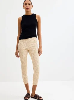 Beige foliage stretch denim legging