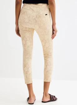 Beige foliage stretch denim legging