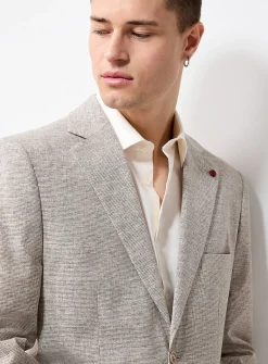 Beige linen-blend micro-pattern jacket