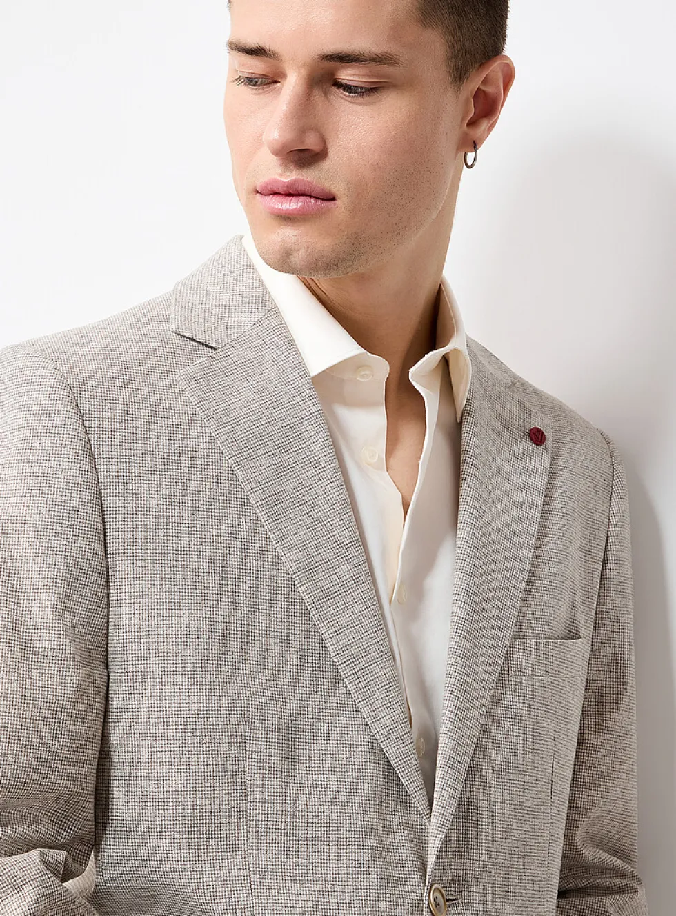 Beige linen-blend micro-pattern jacket