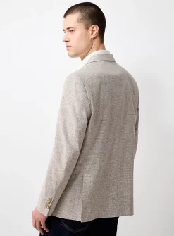 Beige linen-blend micro-pattern jacket