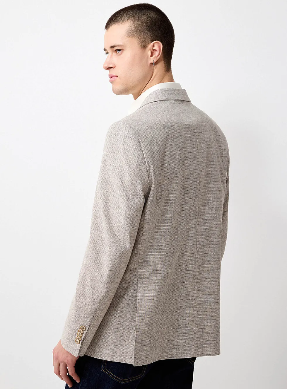 Beige linen-blend micro-pattern jacket