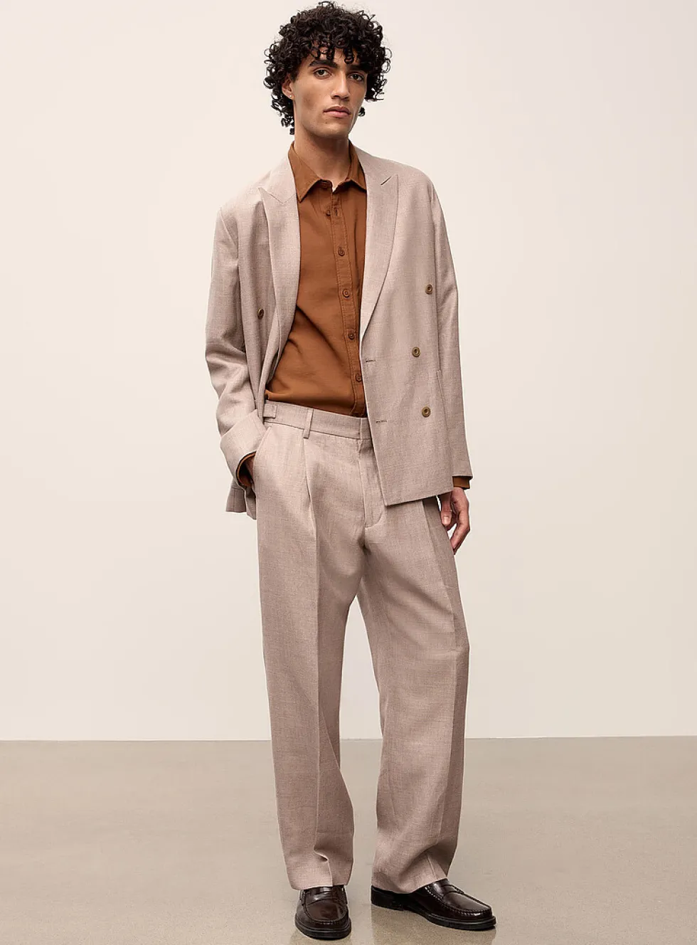 Beige responsible wool and linen pant