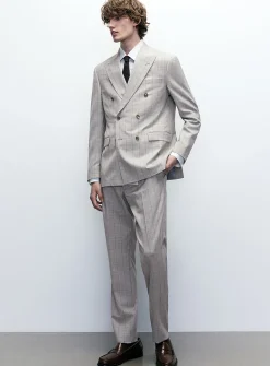 Beige stripe double-breasted suit