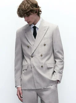 Beige stripe double-breasted suit