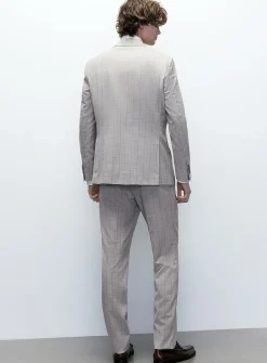 Beige stripe double-breasted suit