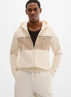 Beige stripe zipped hoodie