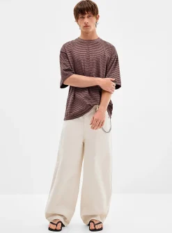 Beige textured baggy jean